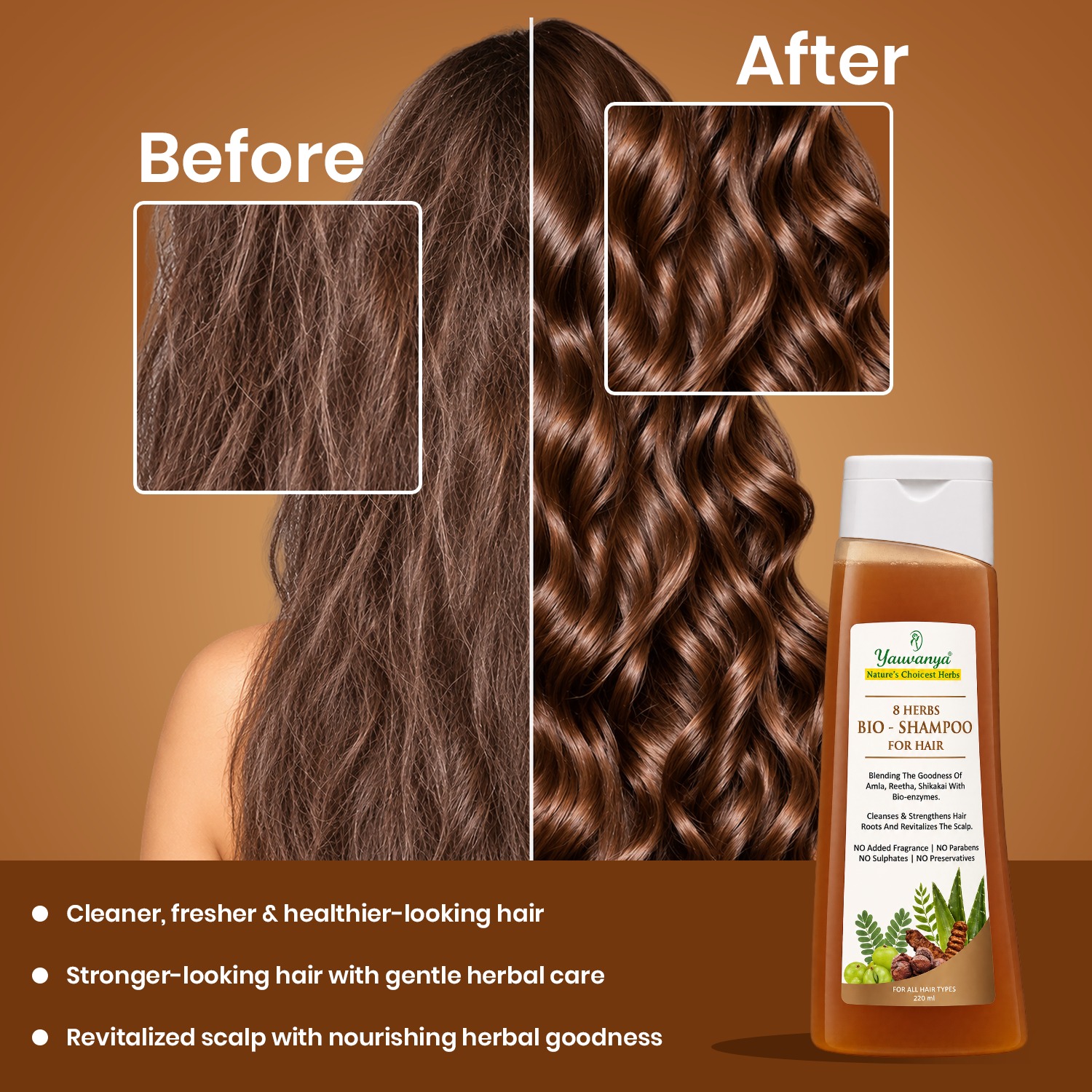 Yauvanya 8 Herbs Handmade Bio Shampoo 220ml | Amla, Reetha, Shikakai Mix - Image 2