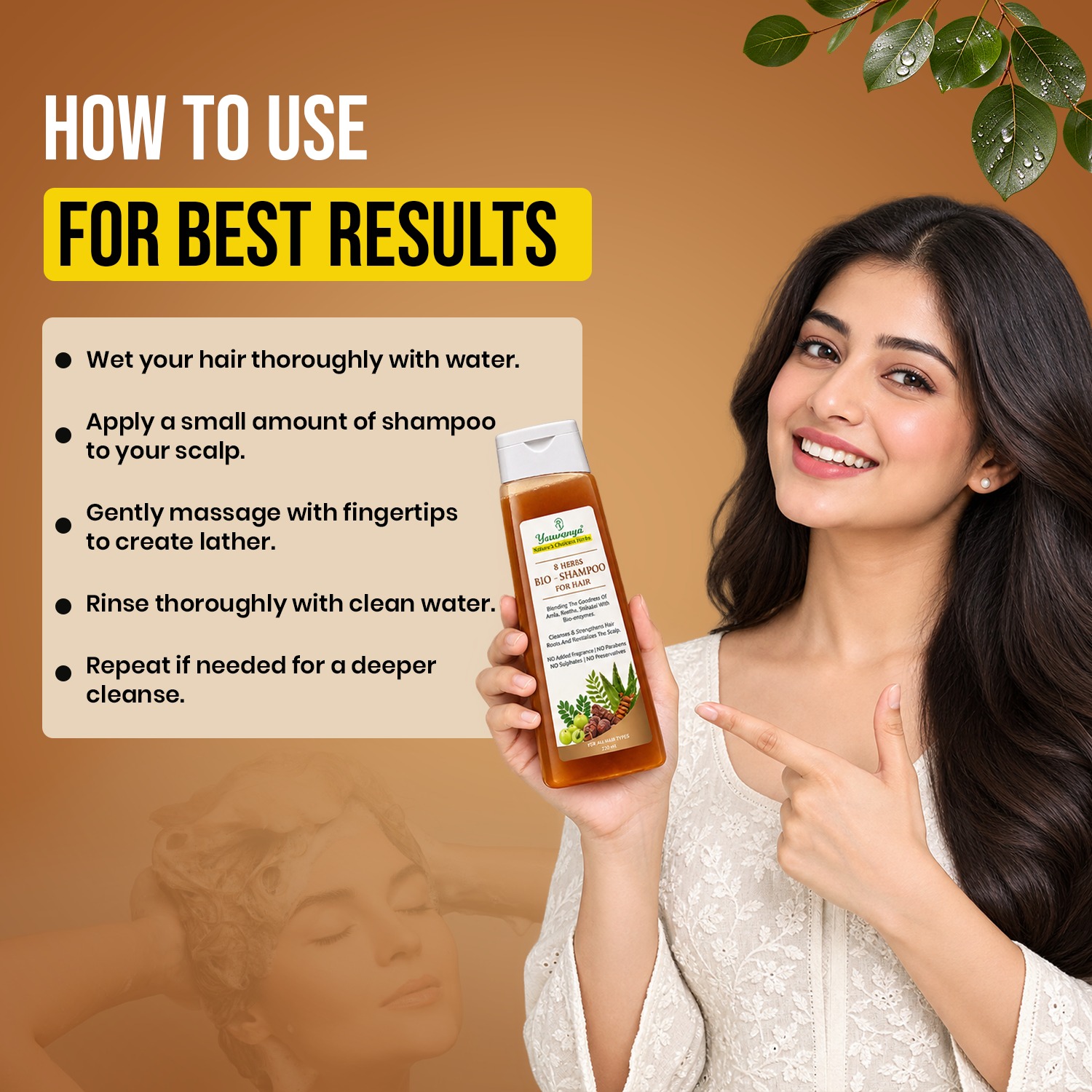 Yauvanya 8 Herbs Handmade Bio Shampoo 220ml | Amla, Reetha, Shikakai Mix - Image 4