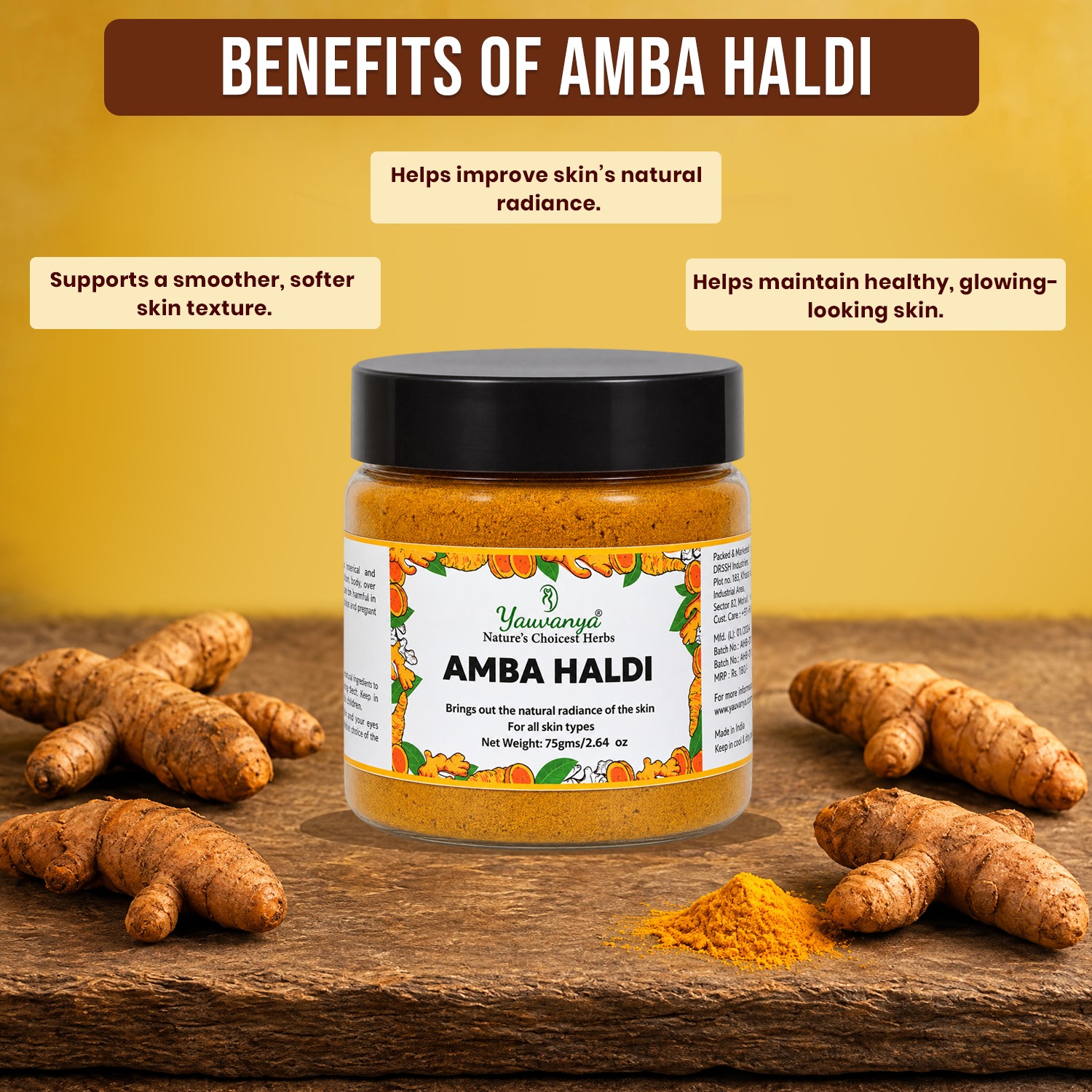 Yauvanya Pure Amba Haldi | Cleanses & Smoothens Skin (75gm / 100gm) - Image 4