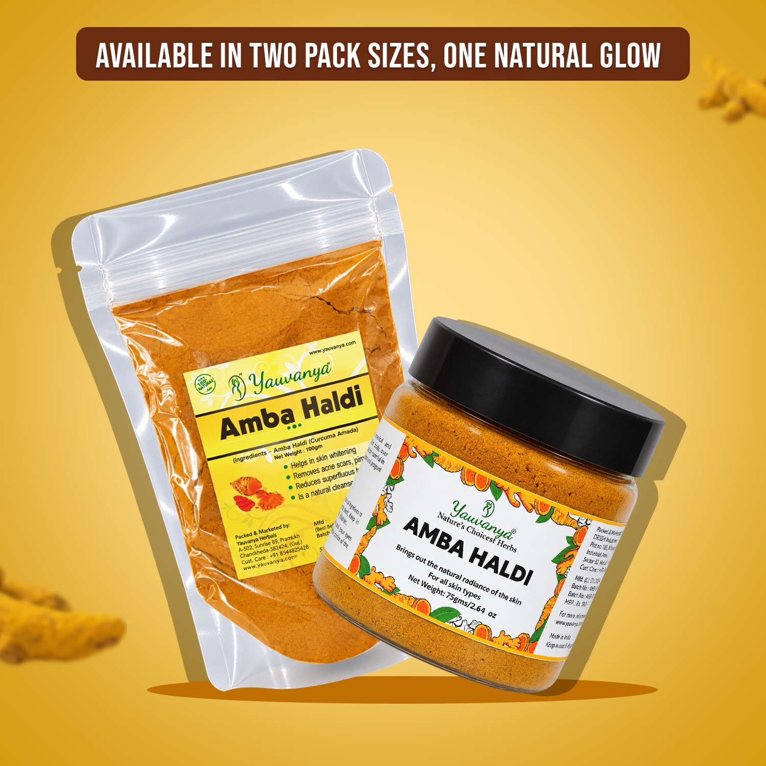 Yauvanya Pure Amba Haldi | Cleanses & Smoothens Skin (75gm / 100gm) - Image 2