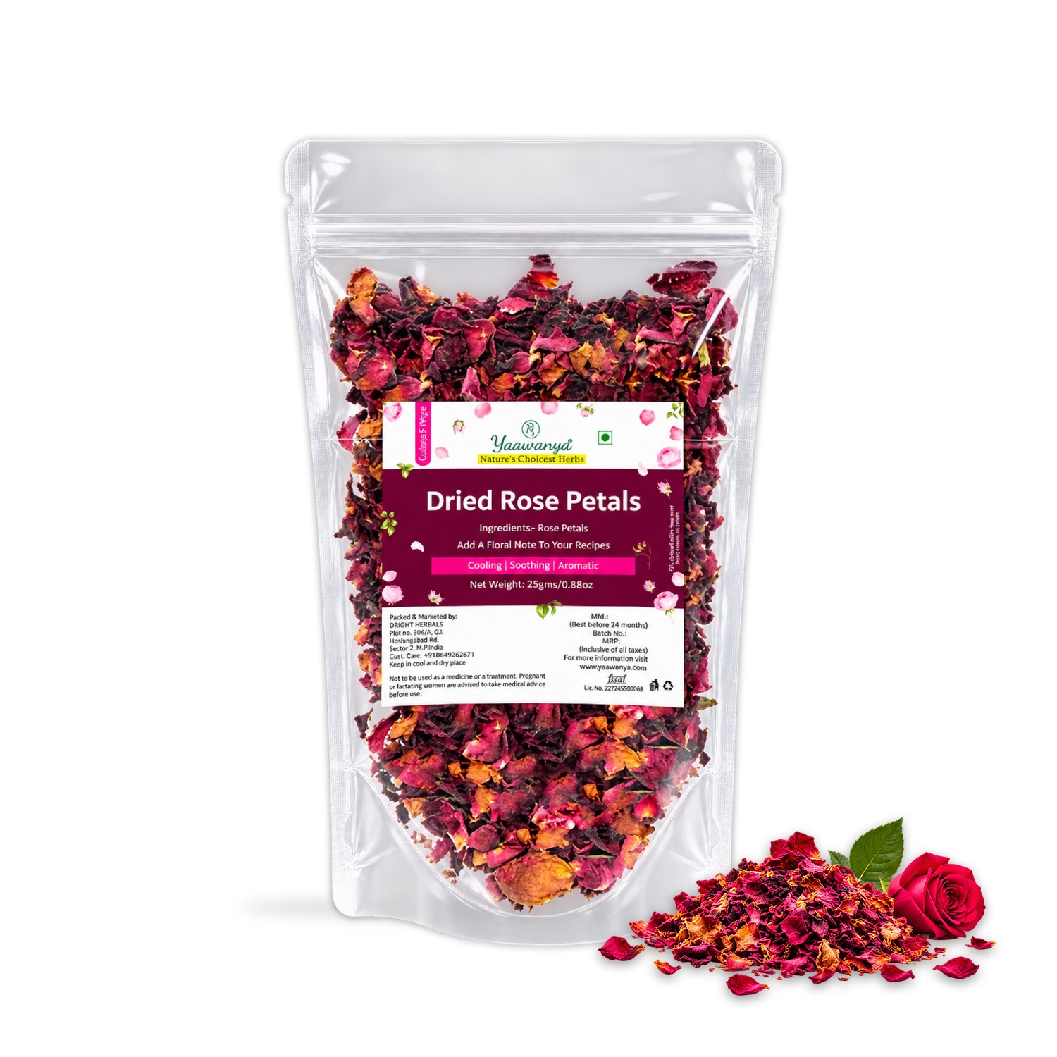Yauvanya Dried Rose Petals 25g | Rich in Vitamins & Minerals | Cooling & Versatile for Skin Care