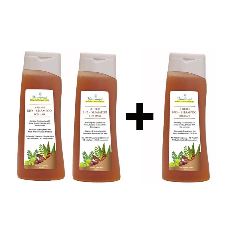 Yauvanya 8 Herbs Handmade Bio Shampoo 220ml | Amla, Reetha, Shikakai Mix | (Buy 2 Get 1 FREE) - Image 2