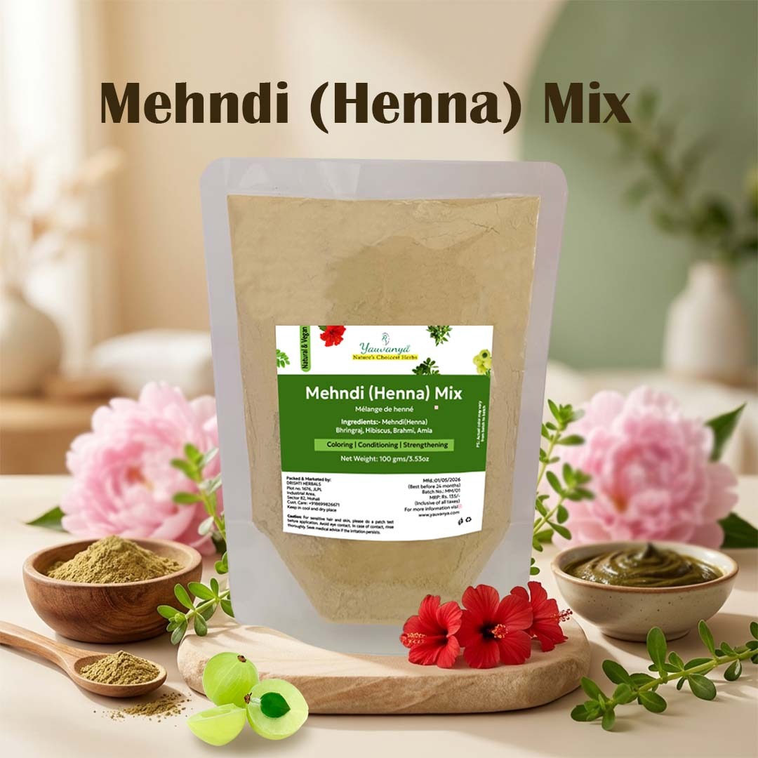 Mehndi Mix for Natural Hair Colouring, Hair Strengthening & Conditioning with Bhringraj, Hibiscus, Brahmi & Amla – 100g