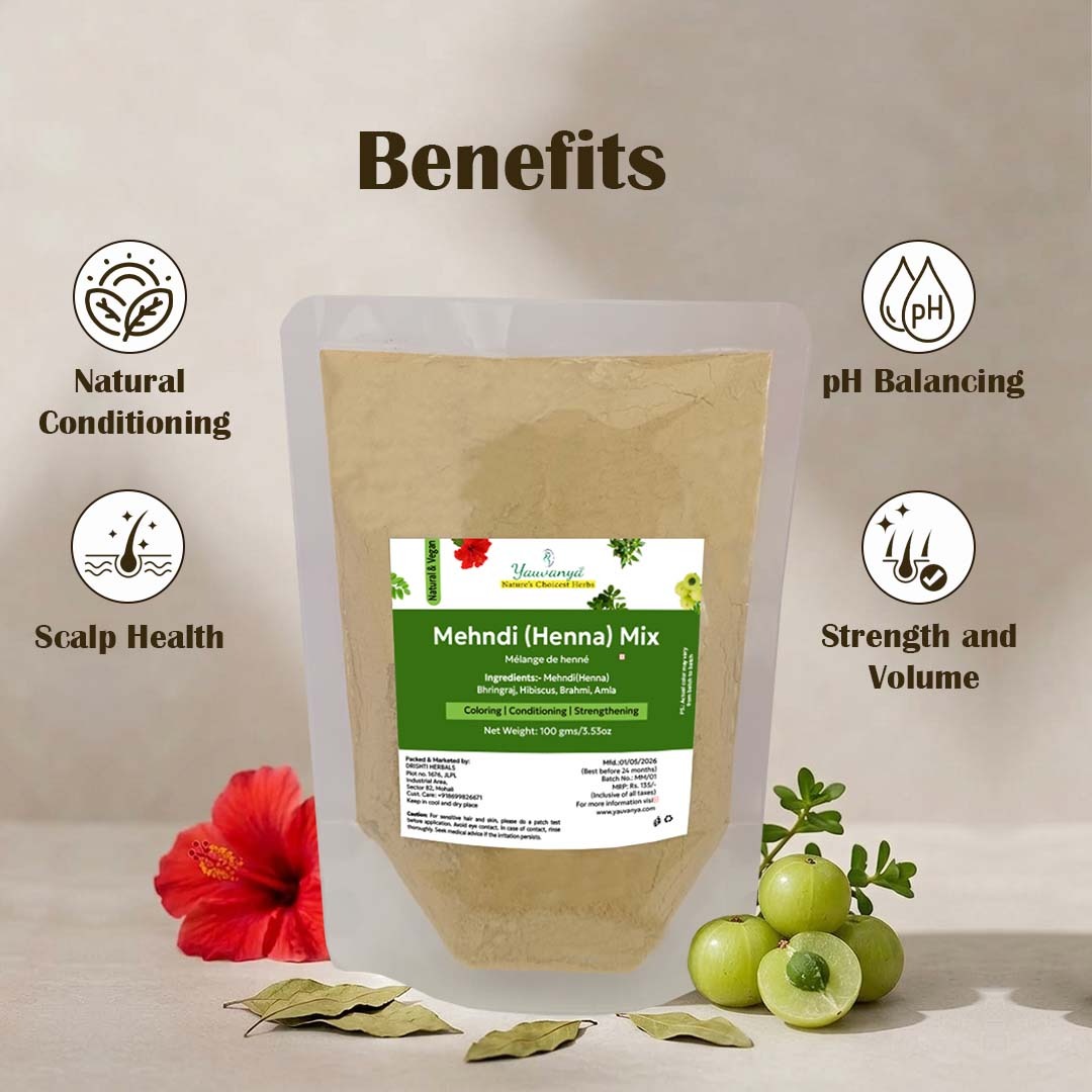 Mehndi Mix for Natural Hair Colouring, Hair Strengthening & Conditioning with Bhringraj, Hibiscus, Brahmi & Amla – 100g - Image 2