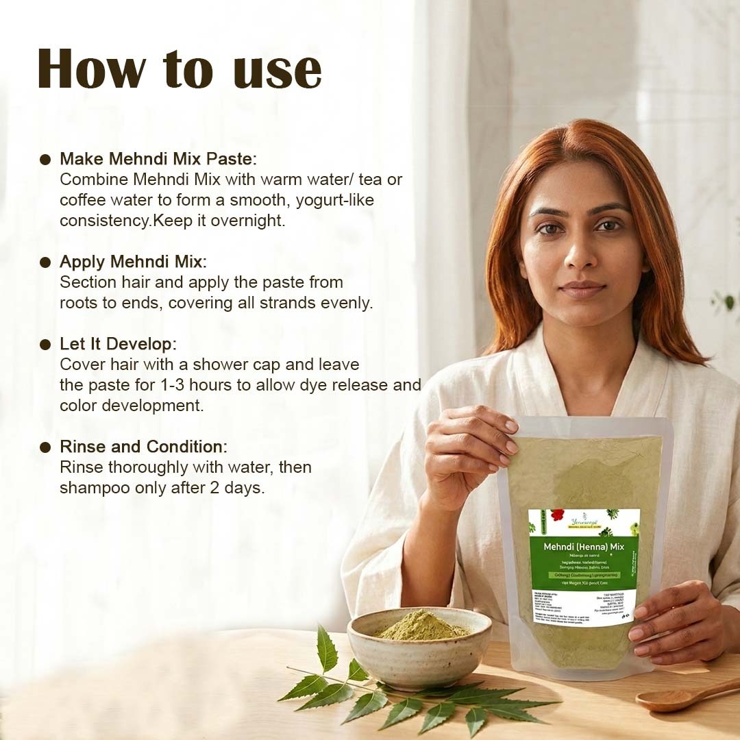 Mehndi Mix for Natural Hair Colouring, Hair Strengthening & Conditioning with Bhringraj, Hibiscus, Brahmi & Amla – 100g - Image 3