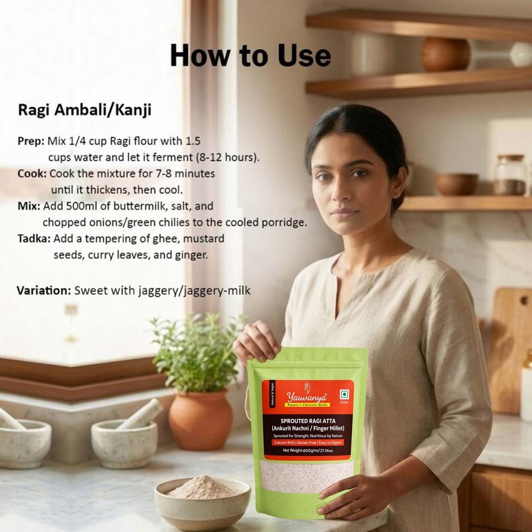Yauvanya Sprouted Ragi Atta 600g | Ragi Malt (Nachni Satva) | Gluten Free | High Calcium & Protein - Image 4