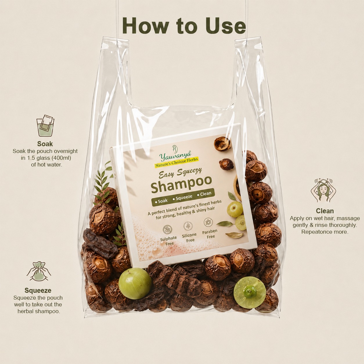 Yauvanya Easy Squeezy Herbal Shampoo – Amla, Reetha & Shikakai Hair Cleanser - Image 3