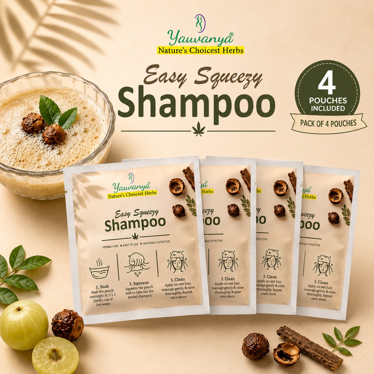 Yauvanya Easy Squeezy Herbal Shampoo – Amla, Reetha & Shikakai Hair Cleanser - Image 2