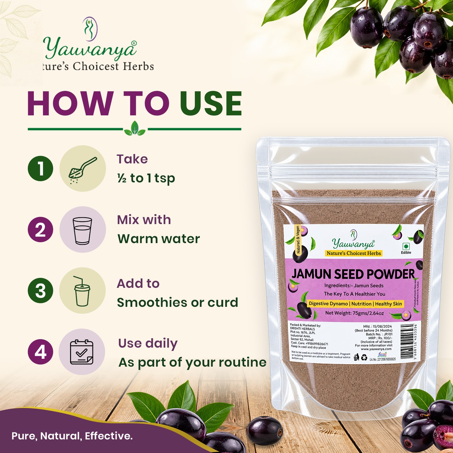 Yauvanya Jamun Seed Powder 75g | Natural Jamun Seed Powder for Daily Wellness - Image 4