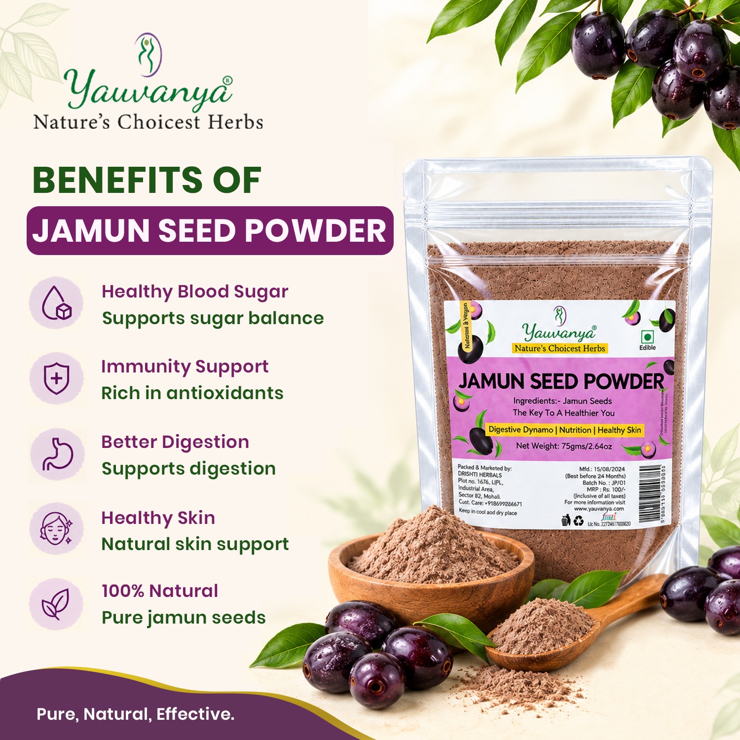 Yauvanya Jamun Seed Powder 75g | Natural Jamun Seed Powder for Daily Wellness - Image 3