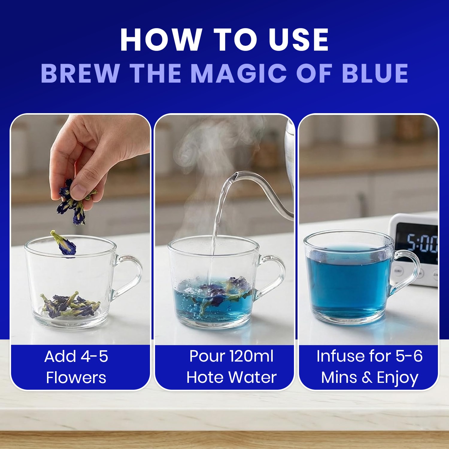 Yauvanya Dried Blue Pea Flowers (Aparajita / Shankhpushpi) – 100% Natural Butterfly Pea Flower Herbal Tea - Image 3